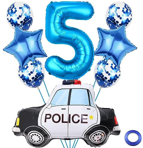Liitata 5. Polizei Geburtstagsparty Deko Polizei Luftballon Set Blau Zahl 5 Folienballon Großes Polizeiauto Luftballon für Junge Geburtstag Party Motto Party Deko