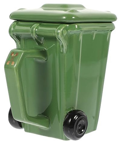 BESTonZON Wheelie Bin Mug 400ml Green 3D Trash Can Shaped Ceramic Coffee Cup with Lid Multi-Functional Desk Organizer Plant Pot Bathroom Accessory Holder Novelty Tea Cup for Home Office