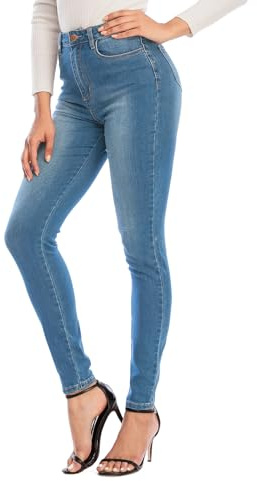 Ecupper Damen Skinny Fit Jeans Slim High Waist Femal Jeans Stretch Jeanshosen Hellblau-1 Knopf L