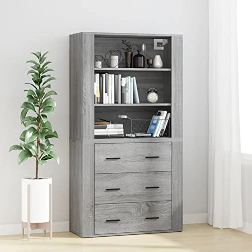 BaraSh Highboard Grau Sonoma Holzwerkstoff Highboard Wohnzimmer Esszimmerschrank Wohnzimmer SchräNke Highboard Vintage Buffetschrank 3185397