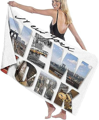 Microfaser Strandtuch, New York City-Alphabet 3D-Druck Rechteckig Sunscreen Badetuch Praktische Strandlaken Handtuch Campingdecke Yoga Sporthandtuch Für Fitness Strand Pool 80 X 160 cm