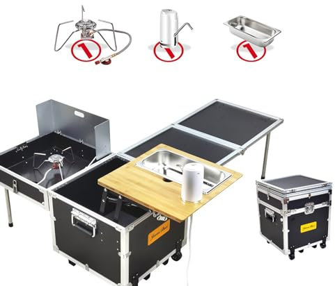 Campingküche Mit Herd und Spüle Camping Box Mit Rollen Campingtisch Faltbar Outdoor Küche für 2~4 Personen Camping Set (Size : Simple Version)