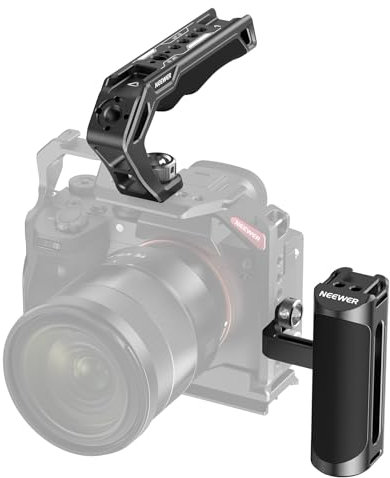 NEEWER Top Handle and Side Handle Grip Kit, 3/8 Screw with ARRI Locating Pins, 1/4 Screws, Cold Shoes, Ergonomic Silicone Handgrip, Compatible with SmallRig Camera Cage Video Rig, CA007+VS105