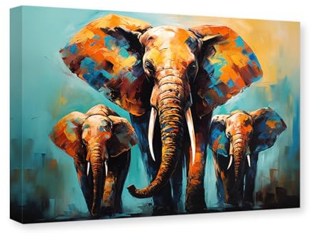 CXHOSTENT Elefanten-Bilder Wanddekoration bunte Tier-Leinwand-Kunst abstrakte Tier Gemälde Druck moderne Rahmen (Elefant - 2, 50.00 x 75.00 cms)