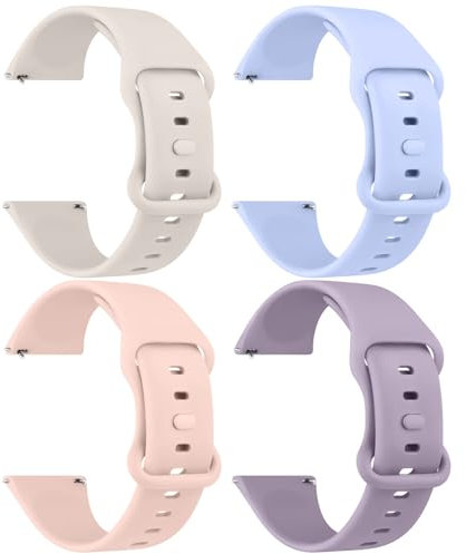 AK Pack 4 Bracelets de Montres Silicone avec Nouvelle Boucle 20mm 22mm, Remplacement Dégagement Rapide pour Femme Homme 20mm, 22mm (20mm, Starlight/Rose/Violet Nude/Bleu Nude)