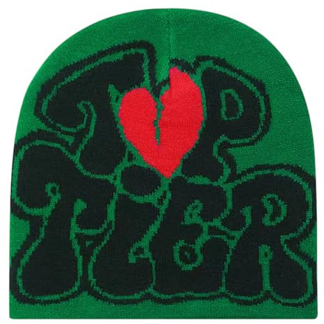 2THESTARS Y2K Beanie-Mütze für Damen und Herren, trendig, weich, dehnbar, Wintermütze, warm, bequem, Strickzubehör für kaltes Wetter, Grün , M