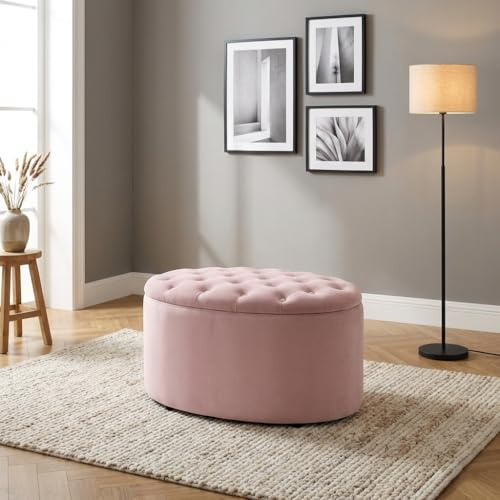 DecHome - Cassapanca Contenitore Panca in Velluto Dimensioni 71x52x42 cm Rosa