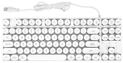 Yunir Backlit Gaming Keyboard, 87 Round Keys Colour Display Wired Computer Keyboard for Winow and for OS X, Compatible with laptop, Desktop and AIO Computer (White)