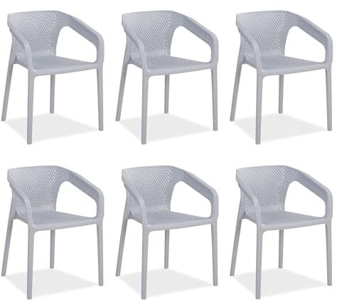 Homestyle4u Gartenstühle Stapelbar 6er Set Kunststoff Grau Gartenstuhl mit Armlehnen Wetterfest Stapelstühle Outdoor Terrasse Garten Balkon