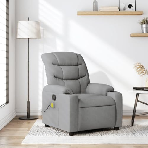 Homgoday Massagesessel Fernsehsessel Relaxsessel mit Liegefunktion Sessel Verstellbare Rückenlehne Fußteil Liegesessel Polstersessel Ruhesessel Vibrationsfunktion Hellgrau Stoff