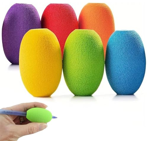 Dszemie 6Pcs Pen Grips, Ball Pencil Grip Soft Foam Sponge Ergonomic Pencil Grip Loop Pens Gripss Arthritis Handwriting Aids For Egg Chunky Pens Cushioned Pencils Grips For Children (Mix)