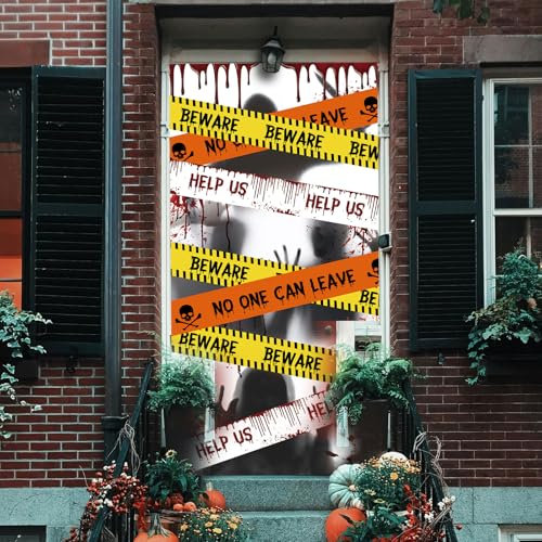 PEUTIER Cubierta de Puerta de Halloween, 185 x 90 cm Póster Aterrador de Halloween Banner de Puerta de Halloween Decoración de Puerta de Halloween Espeluznante Letrero de Fondo de Halloween (Zombie)