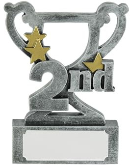 SilverTrophy: 2nd Place Silver & Gold Star Trophy - Mini Cup Prize Award for a Second Hero, Second Place, Silver Medal, Number 2, Ornament, Kids Gift, Affordable Figurine