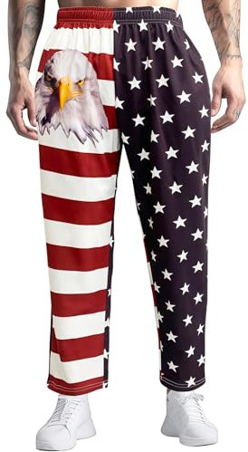 KARAZZO Sporthose mit amerikanischer Flagge, für Herren und Damen, Sporthose, 4. Juli, amerikanische Flagge, lange Hose mit Taschen, Adler, Klein