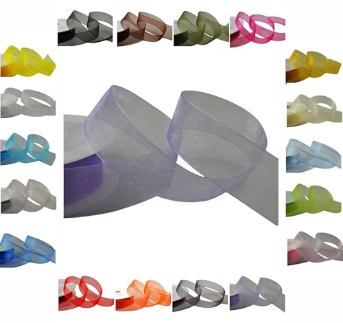 50m / 25m Roll Luxury Organza Woven Edge Ribbon Reel Rolls 3mm, 9mm, 15mm, 25mm, 40mm (Lilac, 15mm - 25 Metres)