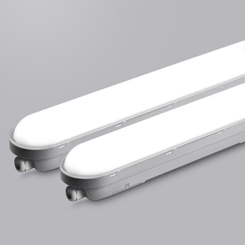 TONFFI 2 Stück Feuchtraumleuchte LED 120CM, 36W 4500LM Feuchtraumlampe, 6000K Kaltweiß LED Röhrenlampe Komplett, Verknüpfbar IP65 Wannenleuchte Werkstattlampe LED Keller Deckenleuchte für Garage