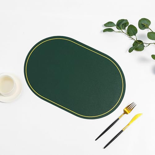 Platzdeckchen 2Er Set Vintage, Abwischbares, schmutzabweisendes Oval Platzsets, Küchen-Tischsets für Esstisch, 45x30cm, Dunkelgrün