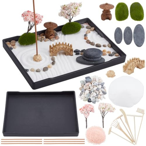 WEBEEDY Zen - Kit di sabbia da giardino, fai da te, giapponese, per la scrivania, mini meditazione, per ufficio, casa, desktop, decorazione micro paesaggio, 21 x 15,7 cm