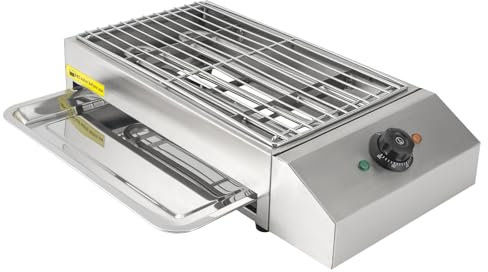 2600W Elektrischer Tischgrill aus Edelstahl mit Abnehmbare Grillrost, 50-300°C Einstellbare Temperatur Barbecue Elektrogrill mit Ölabtropfschale, Elektrischer BBQ Grill für Drinnen und Außen