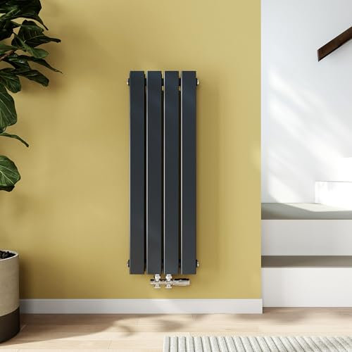 EMKE Heizkörper Klein 90 x 30 cm, Badezimmer Heizkörper Doppellagig Flachheizkörper Mittelanschluss Paneelheizkörper Wandheizkörper Heizung Anthrazit 446W