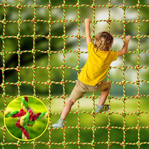 LAKNUAL Climbing Net, 6.6ft X 6.6ft Polyester Climbing Cargo Net for Kids Outdoor, Heavy Duty Large Military Playground Equipment, Rope Ladder, Swingset, Indoor & Outdoor, Treehouse, Jungle Gyms