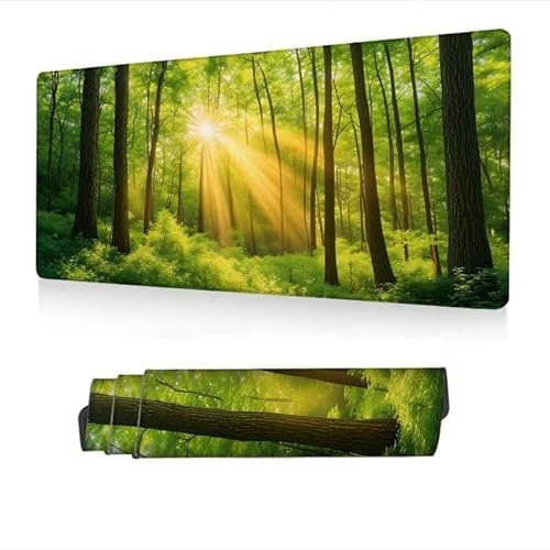 Gaming Mauspad XXL 1000x500x3mm,Mauspad Wald Mousepad,Rutschfeste Schreibtischunterlage Sonnenlicht Mauspad Gaming,Wasserdicht Oberfläche,Verbessert Präzision und Geschwindigkeit,Gaming Zubehör S1-470