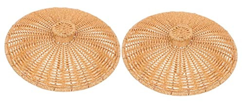 VICASKY 2pcs Rubbish Bins Lid Storage Basket Cover Imitation Rattan Waste Bin Lid Round for Home