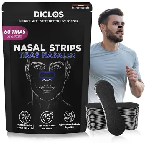 PACK 60 TIRAS NASALES Deportivas Nasal Strips Antirronquidos | Nose Strips para Dormir Respirar Mejor por la Nariz Tiritas Respirar por la Nariz No mas Ronquidos