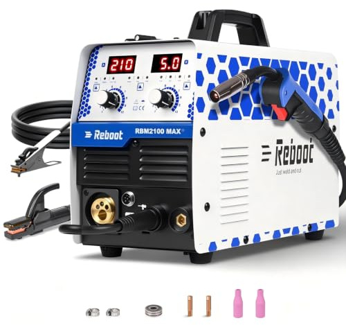 Reboot 210A 6-in-1 MIG/TIG/Stick Welder | Gas & Gasless, Aluminium Ready, Portable 240V Inverter Welding Machine for DIY, Farm & Home Workshop,RBM2100 MAX