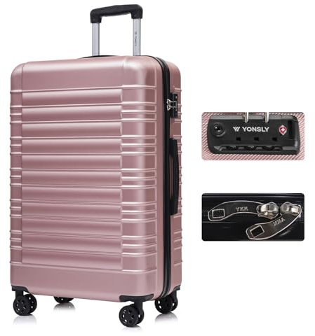 YONSLY Premium Reisekoffer TSA-Schloss,YKK-Reißverschluss Hartschalen-Koffer Trolley Kabinenkoffer Rollkoffer Suitcase Handgepäck 4 Rollen (Roségold, XL)