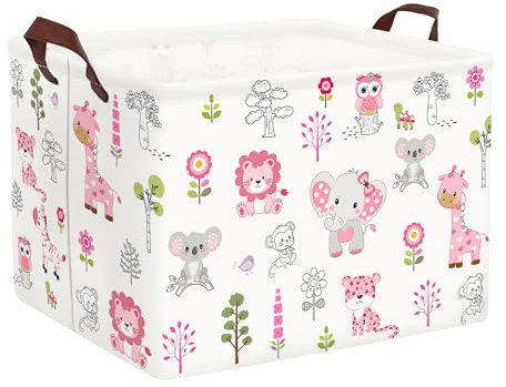 Clastyle Woodland Animals Laundry Hamper Leaf Book Storage Basket for Bathroom Parent Storage Box to Organize Toy Clothes, Elephant, 40x30x30 cm