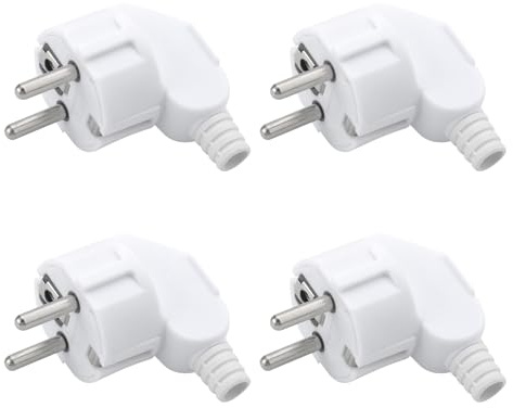 Prise Schuko - Lot de 4 fiches Schuko - Fiche extérieure étanche - Fiche coudée 250 V (16 A) - Prise Schuko extérieure - Protection anti-torsion - Anti-traction - Pour câble de 8 à 10 mm - IP44