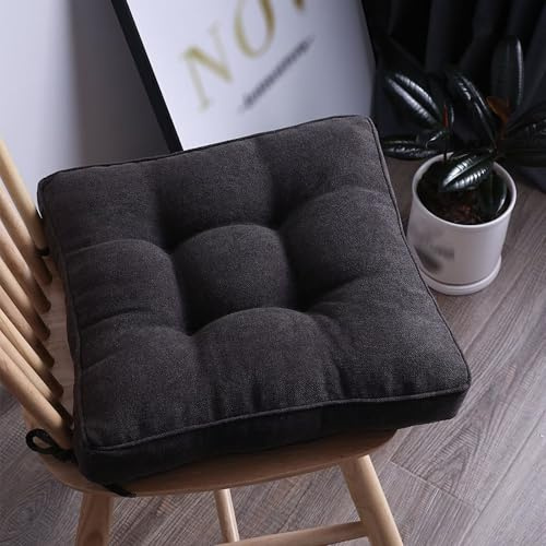 Sitzkissen Stuhlkissen mit Bändern 1 Stück 45x45cm Quadratisch Bodenkissen Dicke 10cm Waschbar Sitzpolster Stuhlauflage Dekorativ Polster Auflage für Stuhl, Büro, Outdoor & Indoor(Dunkelbraun)