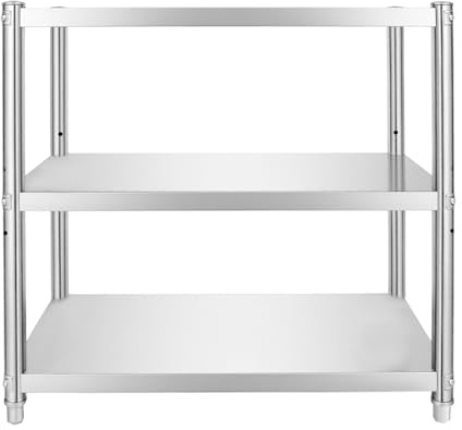 JJsdwin Estantería de acero inoxidable de 3 niveles, mesa de acero inoxidable, 80 x 80 x 40 cm, para cargas pesadas de hasta 60 kg, estantería de cocina de metal