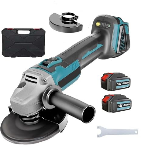 Neues Upgrade Bürstenloser Akku Winkelschleifer Ø125mm 9500U/min für 18V Makita Akkus - Akku Flex Trennschleifer Komplett-Set mit 2x 5500mAh Akkus & Ladegerät - Zum Schneiden, Schleifen, Polieren ﻿