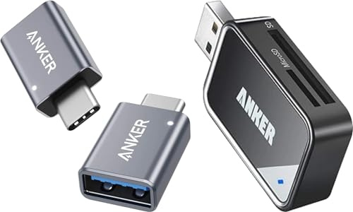 Anker USB to USB C Adapter (2 Pack), High-Speed Data Transfer, USB-C to USB 3.0 Female Adapter & 2-in-1 USB 3.0 SD Card Reader