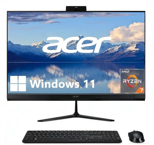 acer Aspire - Computer desktop IPS FHD All-in-One da 27, frequenza di aggiornamento 120 Hz, CPU AMD 8-Core Ryzen 7 (fino a 4,5 GHz), RAM DDR4 da 64 GB, SSD da 1 TB, WiFi 6E, Bluetooth 5.3, KB e mouse