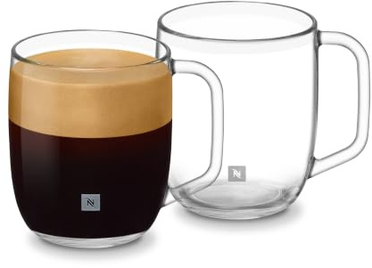 Nespresso Signature Mug Small Tassenset, 2 Glastassen (390 ml) | Federico Peri Design, gehärtetes Glas, für heißen und kalten Kaffee sowie Tee