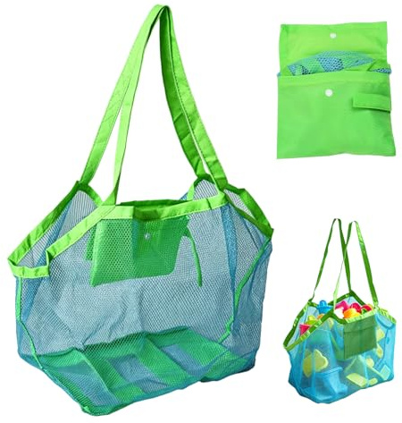Strandspielzeug Tasche,Sandspielzeug Tasche Netz,Strandtasche Kinder XXL Groß,Netztasche Strand,Netzbeutel Sandspielzeugtasche,Spielzeugtasche für Unterwegs Aufräumsack Spielsack Beachbag Faltbar (B)