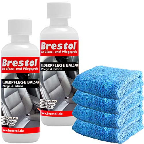 Brestol LEDERBALSAM Set2 (2x 300 ml + 4x Poliertuch) - Lederschutz Ledersitze Autositze Auto Leder Glattleder Kunstleder Sofa Couch Ledercouch