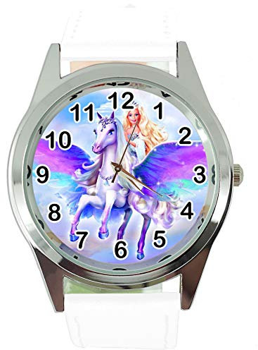 Magic Pegasus Runde Quarzuhr Weißes Lederarmband