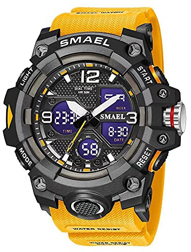 SMAEL Herren-Armbanduhr, Militär, Outdoor, wasserdicht, Sport-Armbanduhr, Datum, Multifunktions-LED-Wecker, Stoppuhr, digitale Uhren für Herren, Orange/Abendrot im Zickzackmuster (Sunset Chevron),
