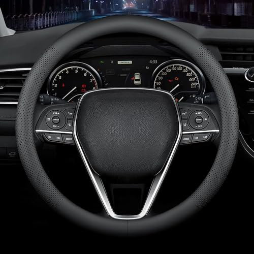 LKWLIKEI Nappa Premium Leder Auto Lenkradbezug rutschfest atmungsaktiv Universal 38,1 Schwarz