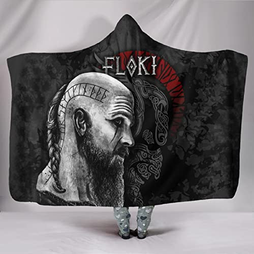 Mit Kapuze Decken Raben Wikinger Warrior Piraten Krähe Nordisch Mythologie Totem Kapuzendecke Flauschige Sherpa TV Sofa Decken Warmer Winter Kapuzen Kuscheldecke Flanell Fleecedecke(150x200)