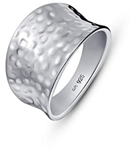 Amberta Damen Gehämmerter Ring aus 925 Sterling Silber: Innen Umfang - Größe 51.2 mm