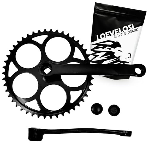 LOEVELOSI 1-Fach Fahrrad Kurbel verstärkter Stahl Crank Set Schwarz mit 46 Zähnen Vierkant Kurbelgarnitur 170 mm Kurbelarm für Retro & Vintage Bikes SingleSpeed Fixed Gear Fahrrad