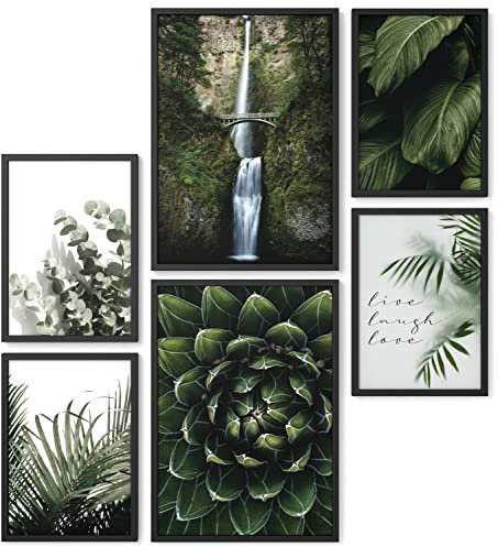 Papierschmiede® Mood Poster Set Wild Green, Fertiges Bilder Set mit Rahmen (Holz, schwarz), Wohnzimmer Deko Schlafzimmer, 2x DIN A3 und 4x DIN A4, Pflanzen Natur Grün