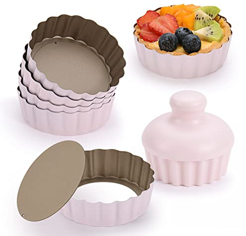 CGGYYZ Mini Tarte-Pfannen mit abnehmbarem Boden, Runde Mini Quiche Pfannen zum Backen, Antihaft-Kuchenformen Set für Kuchen, Mousse-Kuchen, Dessertbacken (Rosa)