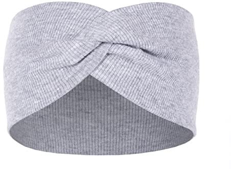 HEYO Stirnband Mädchen Haarband Elastisch Verdreht Kopfband aus Baumwolle Feinripp Optik (Grau)