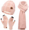 Damen Winter Warm Beanie Mütze Touchscreen Handschuhe und Lang Schal Set mit Fleece Gefütterte, Thermo Wintermütze Strickmütze Schals Winterhandschuhe Strickhandschuhe Frauen Geschenk, Rosa